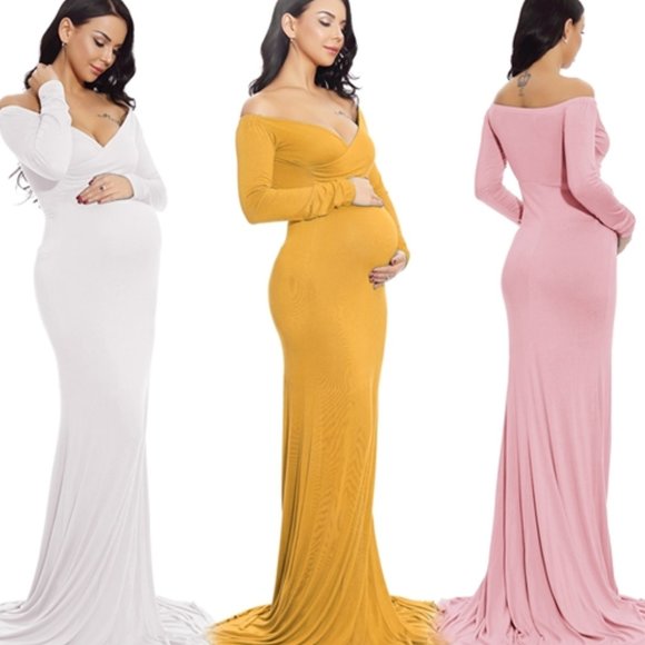 Dresses & Skirts - YELLOW Maternity Off the Shoulder Maxi Dress NWT